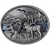 Longcreek Deer Belt Buckle for Men, Wildlife Elk Belt Buckle, Norse Viking Deer Head Belts Buckle, Mountain Deer Animal Belt Buckles, Western Cowboy belt buckle, Vintage Punk Rock belts buckles