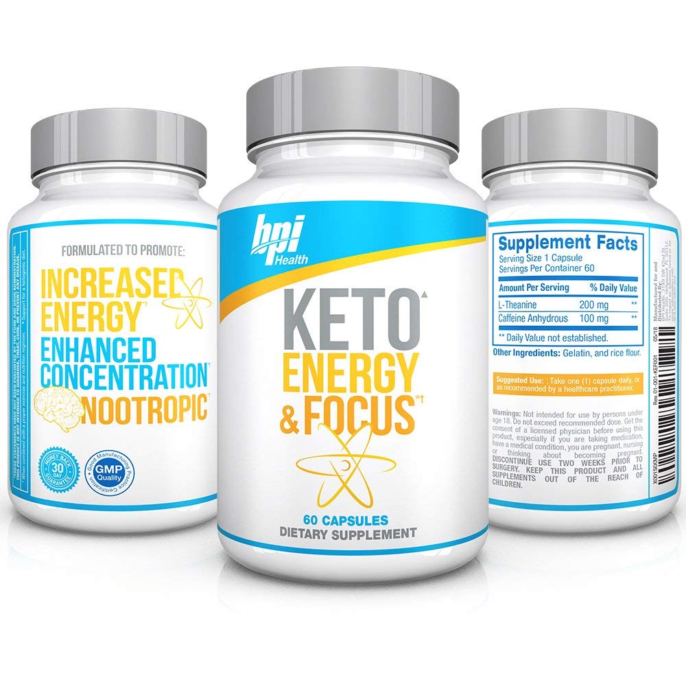 BPI Health Keto Energy & Focus Caffeine L Theanine, Supports Keto