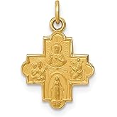 14k Yellow Gold Four-Way Cross Pendant with Sacred Heart, Virgin Mary, and Catholic Icons, Religious Gold Medal Necklace for Women, Christian Faith Jewelry Symbolizing Protection and Devotion