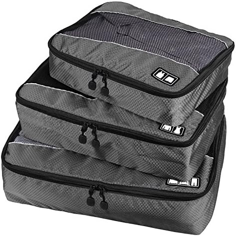 Travel Packing Organizers - Clothes Cubes Shoe Bags Laundry Pouches For Suitcase Luggage, Storage Organizer 3 Set Color Grey