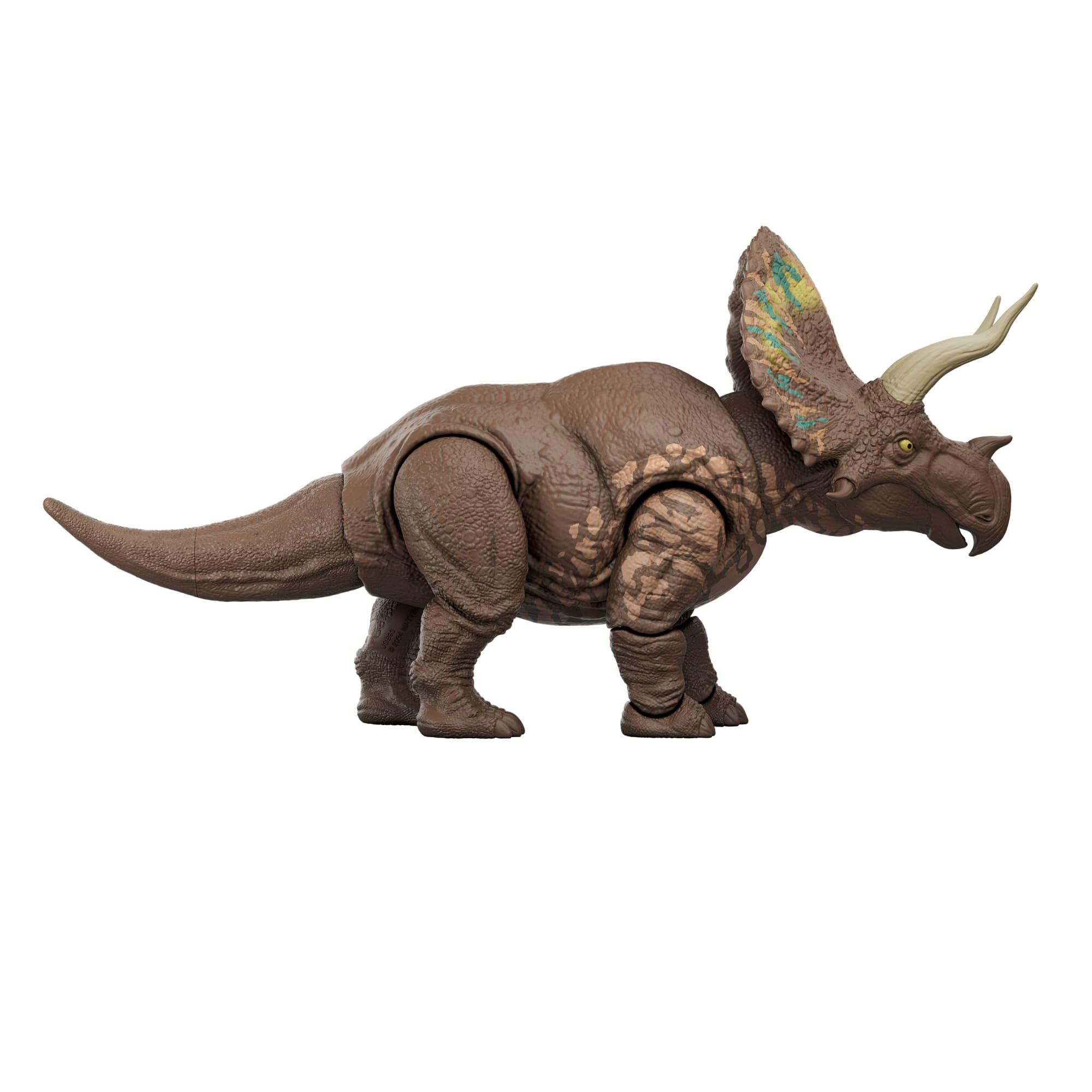 Mattel Jurassic World Rebirth Gigantic Thrashers Eotriceratops Dinosaur Figure Toy, Large Species, 2 Tail Activated Rampage Attacks, Digital Play