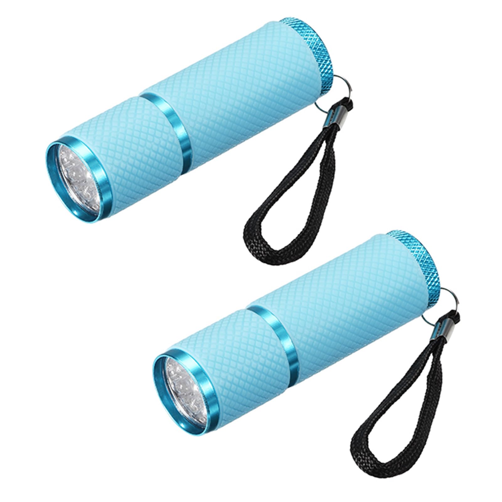 PATIKIL 9 LED Glow in Dark Flashlights, 2 Pcs Mini Aluminum Flashlight Rubber Coated Flashlight with Strap for Camping, Hiking, Party, Blue
