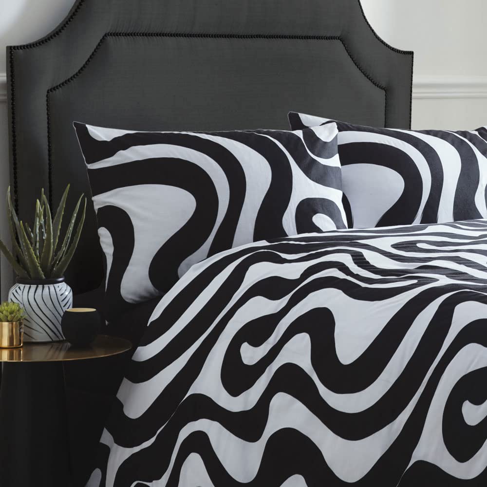 HOMEMAKER BEDDING Retro Duvet Cover Set Black White Swirl Print (King)