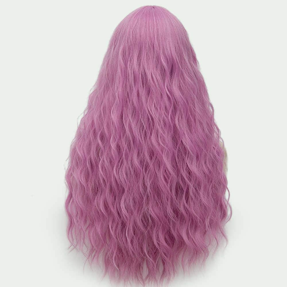 Women's Fashion Neat Bangs Blonde Long Curly Synthetic Wig Natural Silky Christmas Party Cosplay Wig 27 Inches with Free Wig Cap - Image 3
