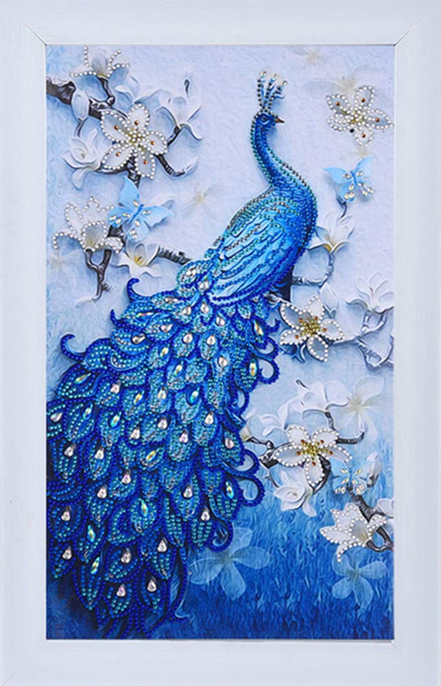ABEUTY Diamond Painting DIY 5D Special Shape Rhinestones, a Beautiful Peacock in The Flowers, Partial Drill Crystal Diamond Art Kits