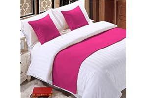 DPS COTTON KING 100% Egyptian Cotton Bed Runner Hot Pink Solid King Size (102x20) 3 Piece Decorative Bed Scarf for Bedroom Hotel Wedding Room with 2 Pillow Shame