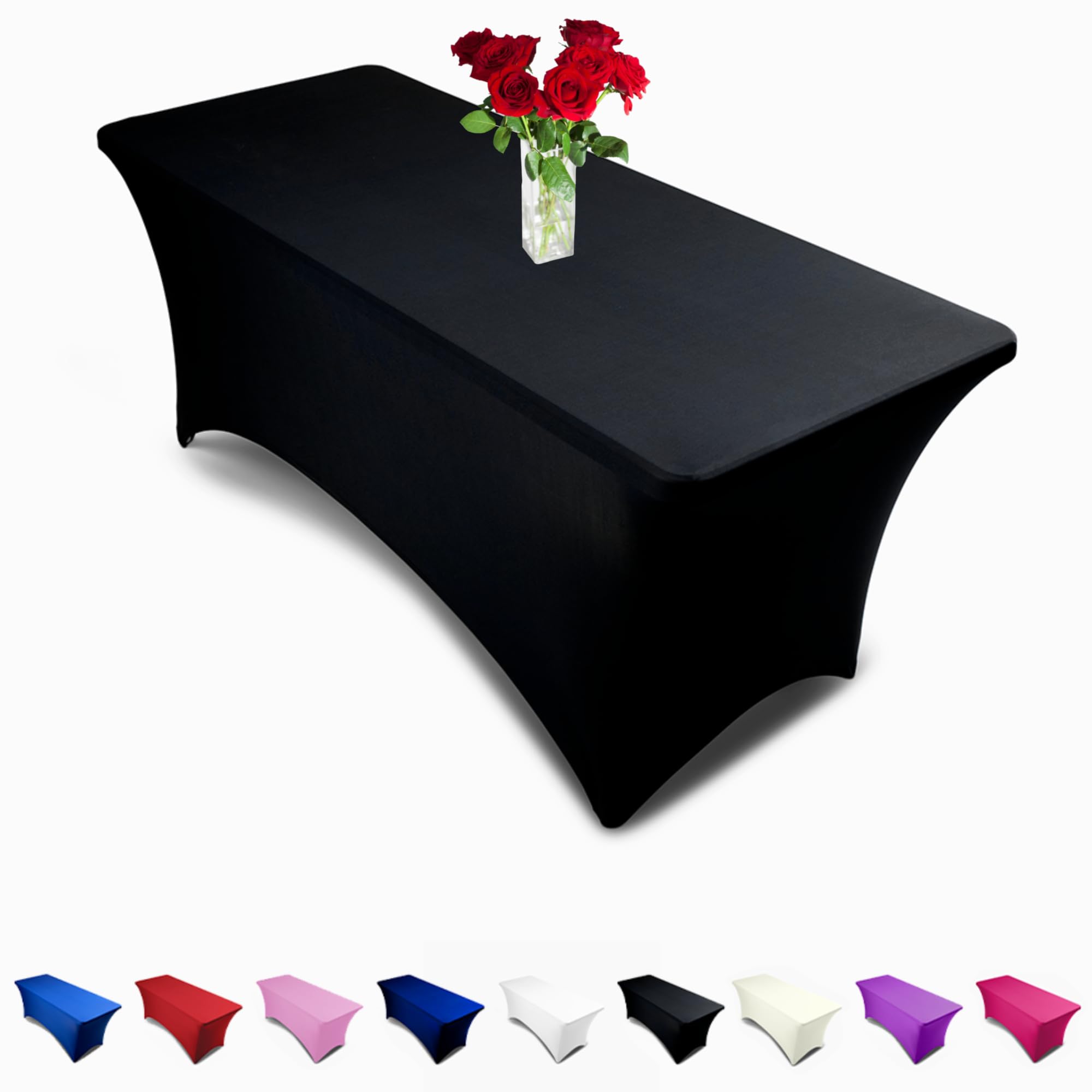 Event Linens 6 Ft Rectangular Stretch Tablecloth -Spandex Tight Fit Table Cover-Dj, Tradeshows, Vendors Black