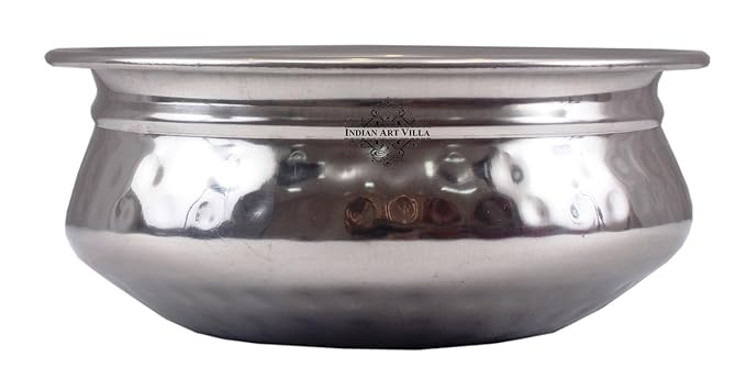 Indian Art Villa Steel Serving Handi Bowl|Hammered Design|Serving Briyani Dishes|Volume 1100 ML