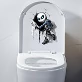 Iprokiu Funny Crack Skull Toilet Decal Self-Adhesive Halloween Decoration Skeleton Toilet Seat Cover Decal Wall Sticker Waterproof Horror Sticker for Washroom Decor (Skull)