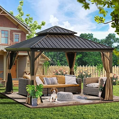 12' x 12' Hardtop Gazebo Outdoor Aluminum Gazebos Grill with Galvanized