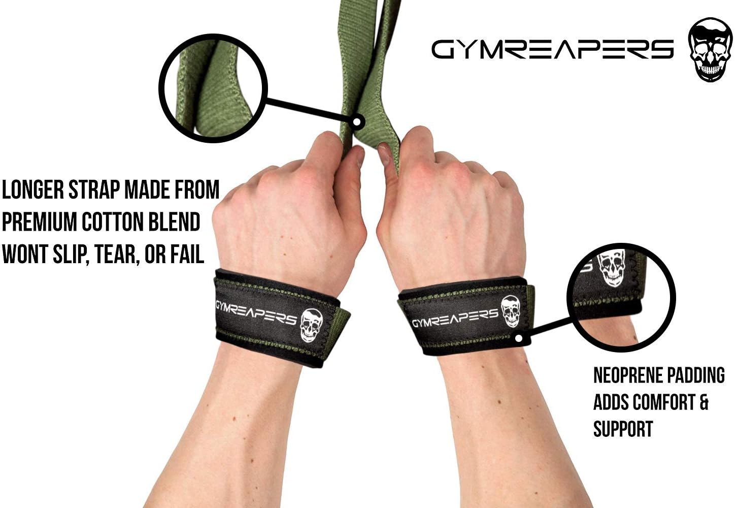 Lifting Wrist Straps for Weightlifting, Bodybuilding, Powerlifting, Strength Training, Deadlifts - Padded Neoprene with 18" Cotton (Military Green): Sports & Outdoors