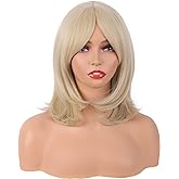 MapofBeauty 18 Inch Bangs Straight Shoulder Length Hair Wig, Blonde | 45 cm Synthetic Fiber Wig, Daily Use