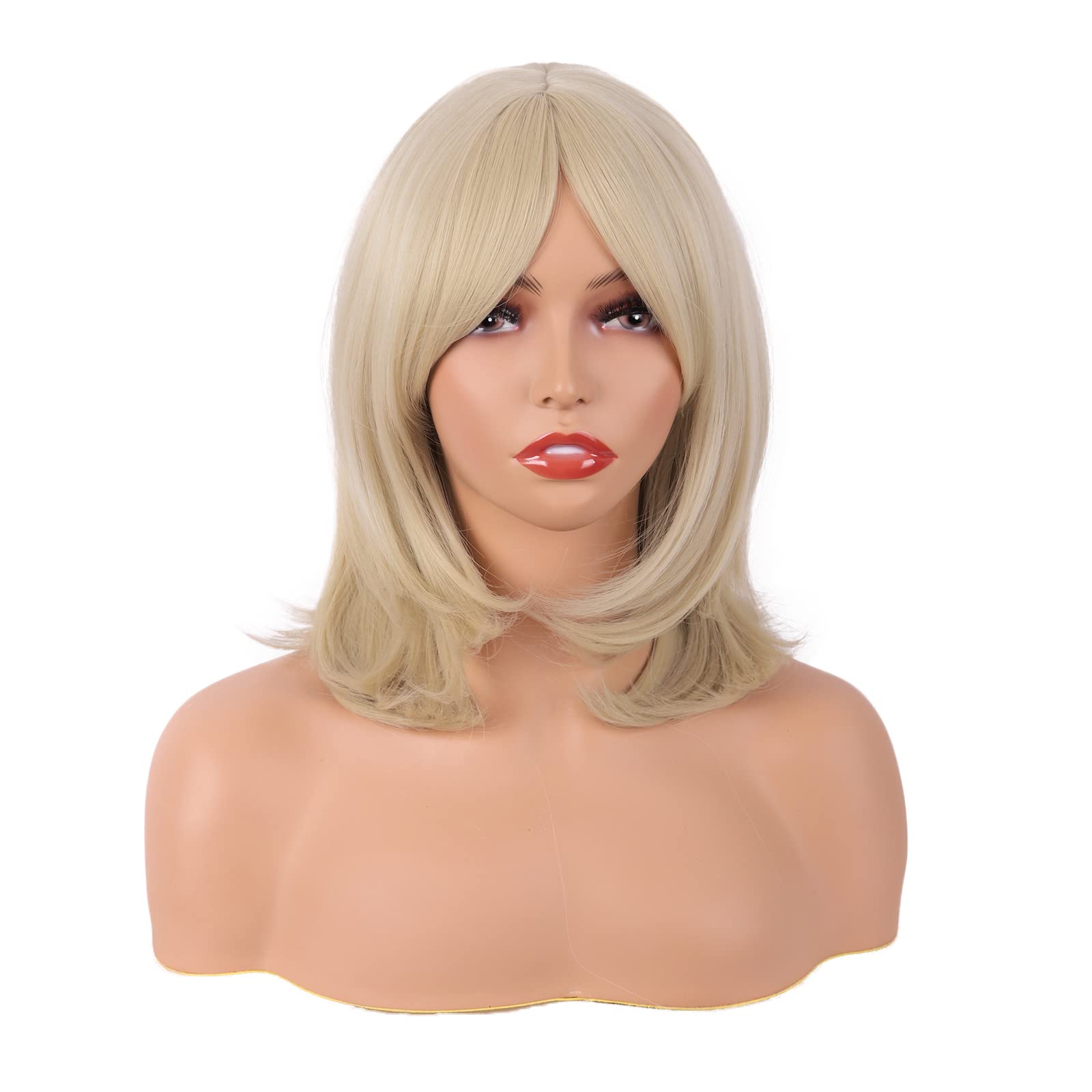 MapofBeauty 18 Inch/45 cm Layered Bangs Straight Synthetic Fiber Shoulder Length Hair Daily Use Wig (Blonde)