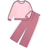 Hipea Girls Clothes 2 Piece Colorblock Clothing Set Long Sleeve Tops Wide Leg Pants Sweatsuits Fall Girls Outfits Size 6-14Y