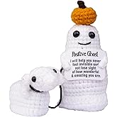 CoFuBcad Halloween Positive Ghost Walking Dog Doll, Funny Knitted Crochet Doll Spooky Ghost Dog Toy Halloween Easter Decoration Gifts Encouragement