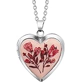 Floral Memories Handmade Dried Pressed Flower Heart Shaped Photo Locket Pendant Necklace