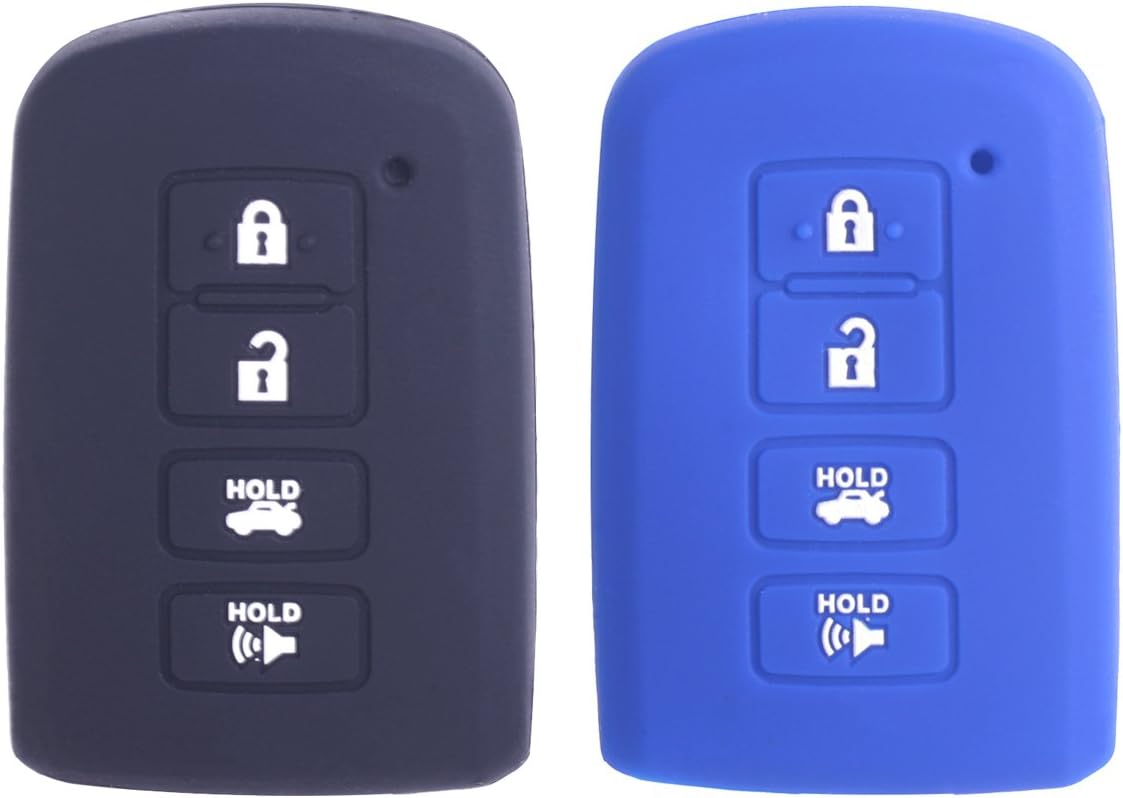 2Pcs WERFDSR Sillicone key fob Skin key Cover Keyless Entry smart Remote Case Protector Shell for 2012 2013 2014 2015 2016 Avalon Camry Corolla Highlander RAV4 Black Blue