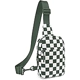 Small Checkered Crossbody Sling Bag Chest Bag Water Resistant Fanny Pack Running Phone Holder for Women Men Workout Travelling Hiking(Bean Green)
