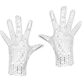 Sparkly Sequin Gloves - Unisex Silver Glitter Dance Gloves for Skating &amp; Cosplay