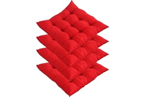 NUTTERI Set of 4 Dining Chair Cushions with Ties Soft Comfort Non Slip Square Seat Pads for Kitchen Dining Office Living Room Patio (red)