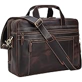TIDING Genuine Leather Briefcase 17 Inch Laptop Messenger Bags for Men Business Travel Case Shoulder Bag