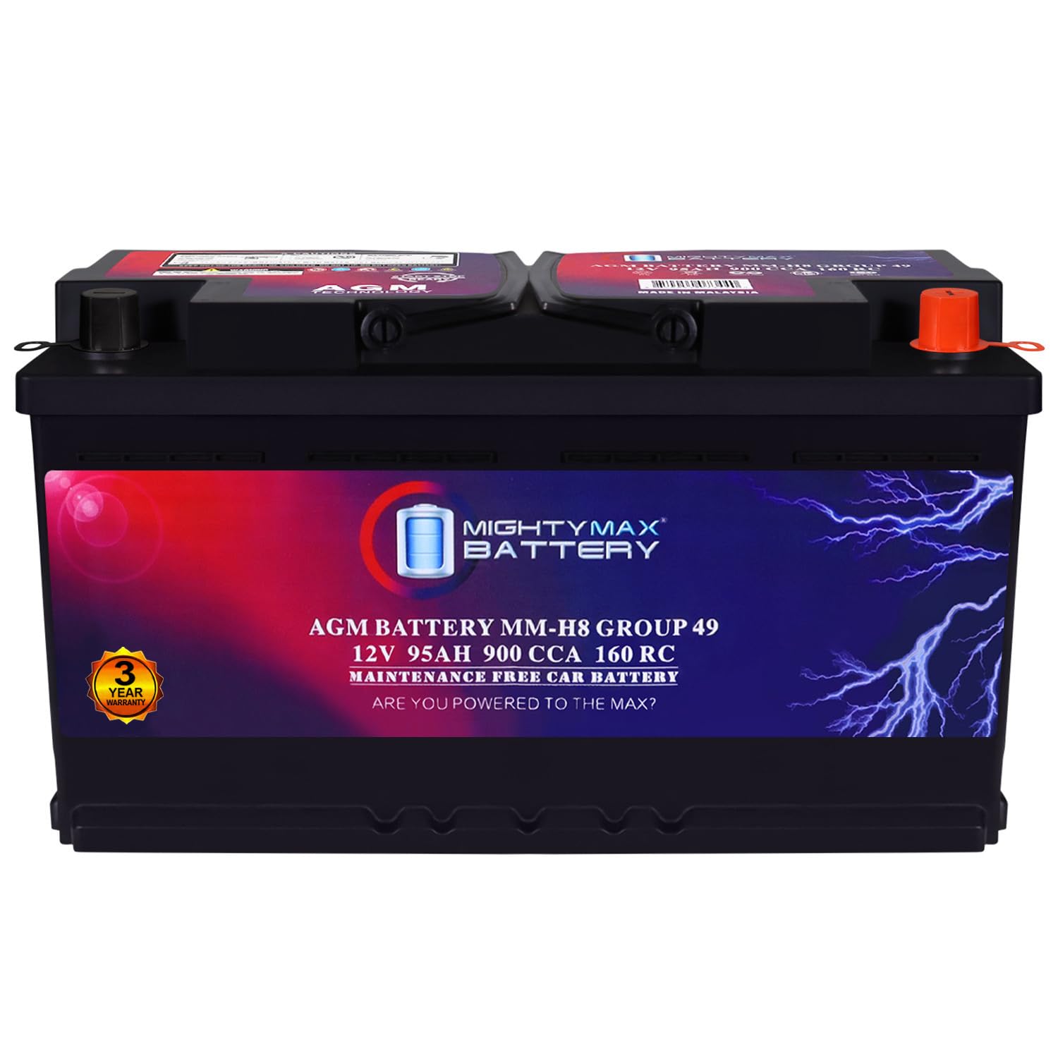 Photo 1 of Mighty Max Battery MM-H8 Start and Stop Car BCI Group 49 12V 95Ah, 160RC, 900 CCA Rechargeable AGM Car Battery