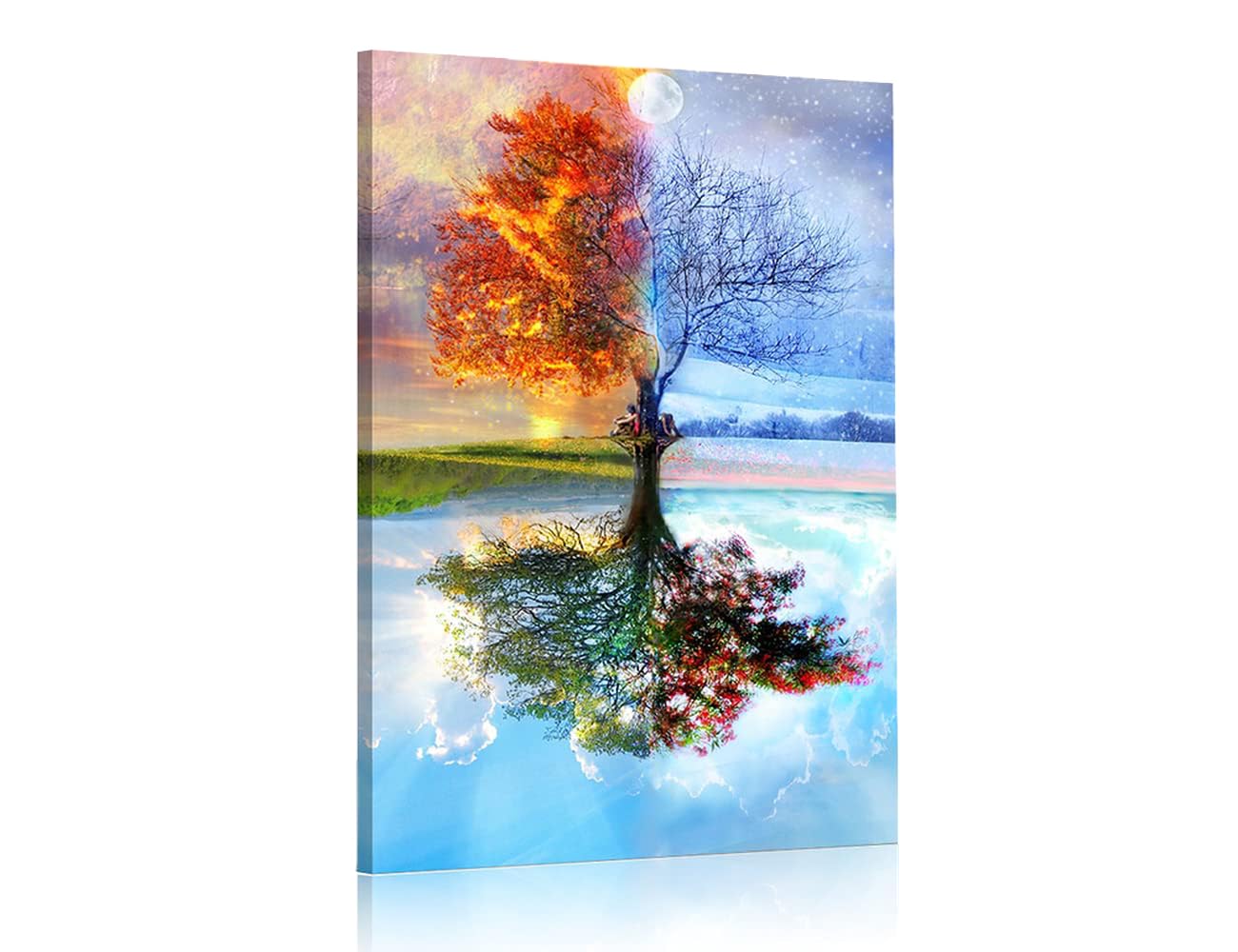 TISHIRON Four Seasons Tree Framed Wall Art Canvas Painting 18"x12" Home Decor Living Room Bedroom Canvas Print