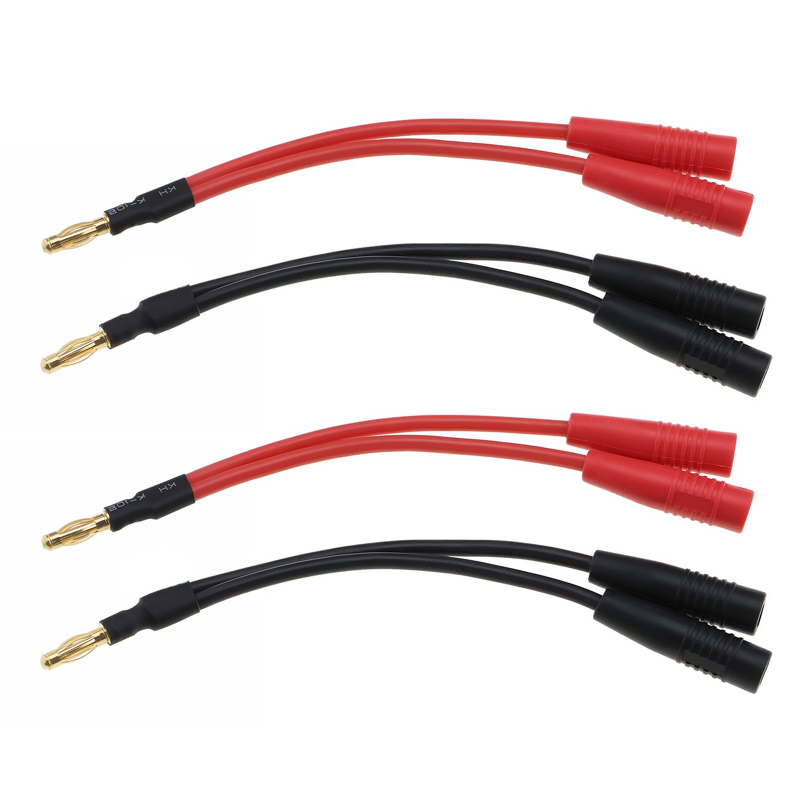 EMSea 4pcs 4mm Banana Male Plug to 2 Female Plugs Banana Jack Socket Plug Adapter 14AWG Banana Plug Separator Cable for Remote Controlled Airplanes