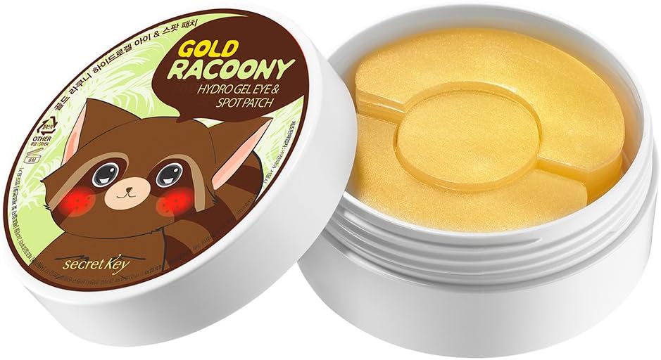 [SECRET KEY] Gold Racoony Hydrogel Eye & Spot Patch 90 Sheet - Best Treatment for Bags & Puffiness, Wrinkles and Dark Circles, 24K Gold Hydro Gel Mask with Abundant Essence, Skin Soothing & Hydrating