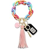 NVENF Keychian Wristlet, Chunky Link Chain Key Ring Bracelet Acrylic House Car Key Ring Holder with Tassels