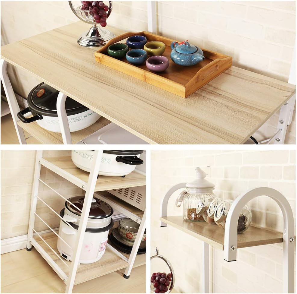 SogesGame Kitchen Cart 3-Tier Kitchen Baker's Rack Utility Microwave Oven Stand Storage Rolling Workstation with Hooks for Living Room,Maple,W5S-MO-S8-US: Furniture & Decor