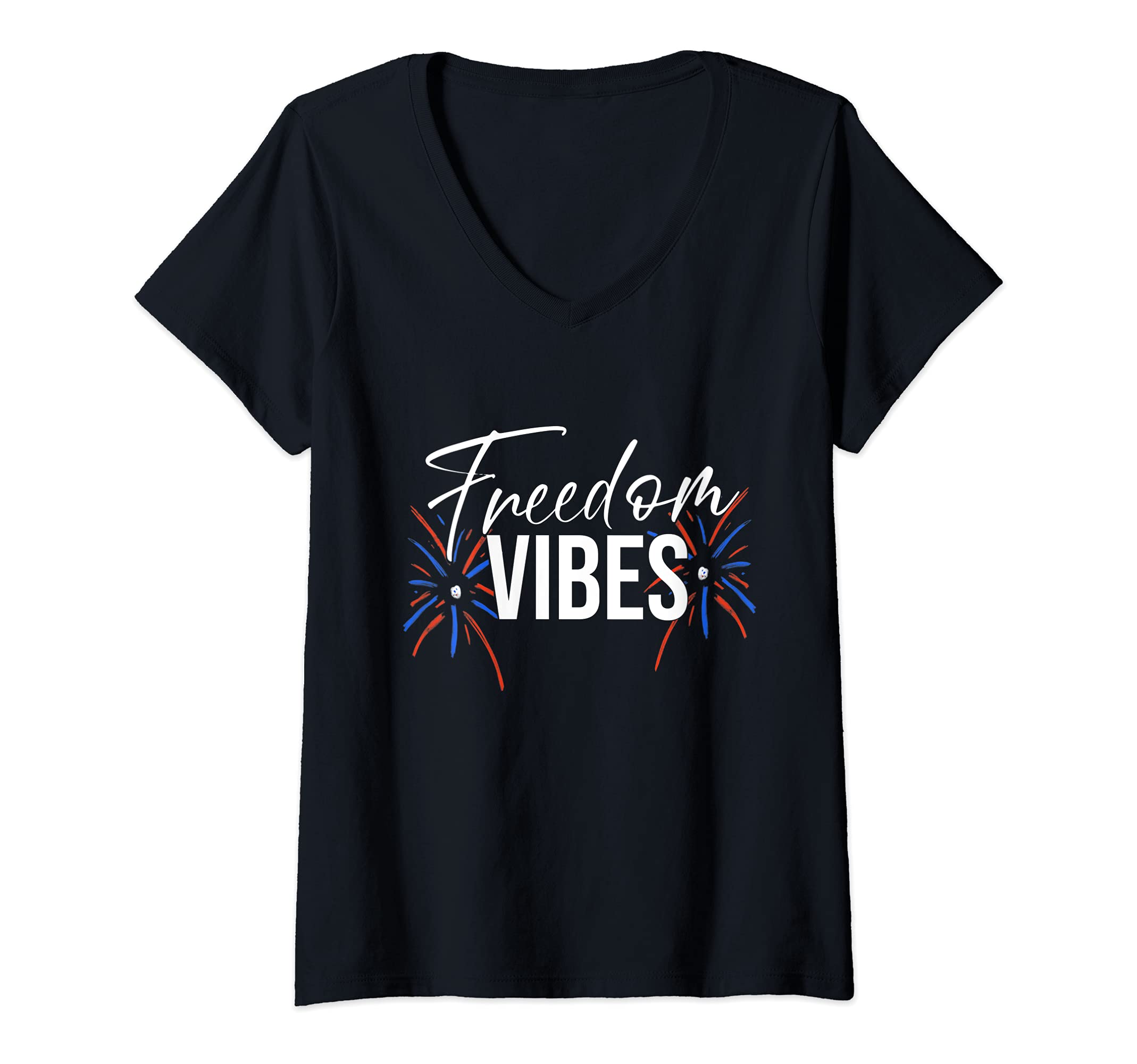 Womens Freedom Vibes 4th of July Group Party For Independence Day V-Neck T-Shirt