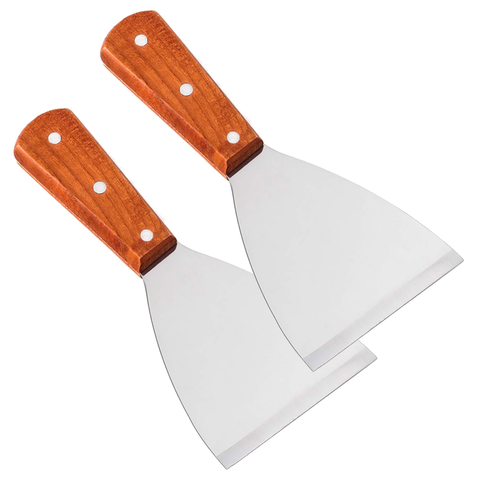 RJWKAZ Premium Stainless Steel Slant Edge Grill Scrapers Wood Handle for Barbecue Cooking 2 Pack