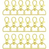 50Pcs Swivel Clasp Hooks D Ring Key Chain Clips, Metal Lobster Claw Clasps Trigger Clip Lanyard Snap Hook for Keychains Making Purse Hardware DIY Crafts 1 Inch (Gold)