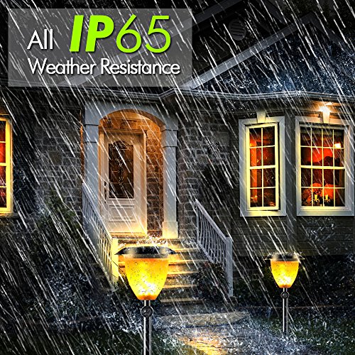 WdtPro Solar Lights, 2-in-1 Waterproof Flickering Flames Torches Lights Outdoor Solar Spotlights with Charging Indicator, Dusk to Dawn Auto On/Off Solar Torch Lights for Patio Deck Backyard(2 Pack)