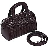 YOXIER Mini Crossbody Handbag, Woven Pattern Boston Bag with Chain Strap, Orange, 7.9 x 3.95 x 4.72 inches