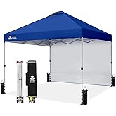 CROWN SHADES 10x10 Pop Up Canopy with 1 Side Wall - Beach Tent with One Push Setup - Outdoor Sun Shade for Events, Parties, Camping - Gazebo with STO-N-Go Cover Bag (Navy Blue)