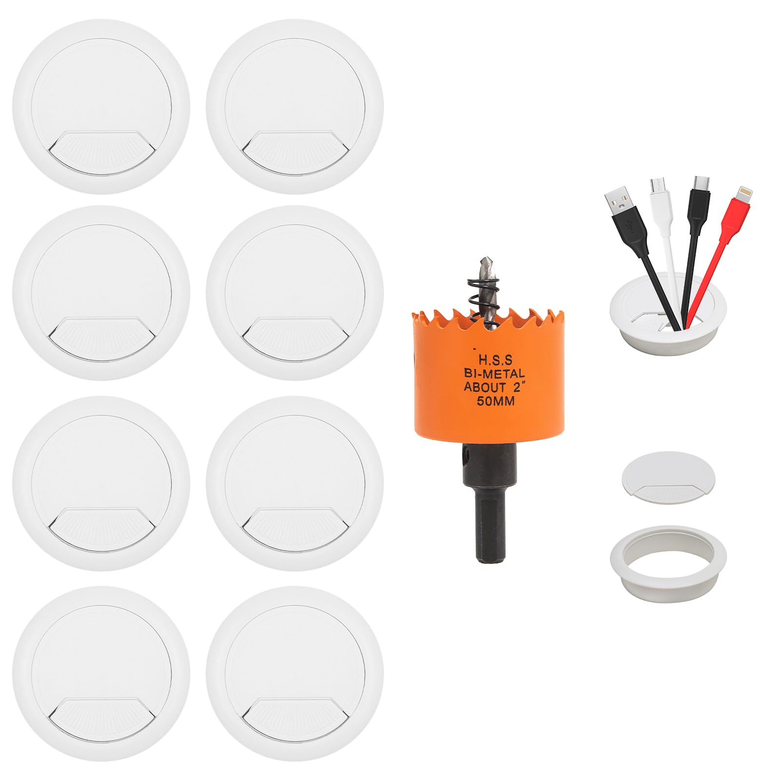 Photo 1 of VIKITON Desk Grommet 2 inch with Hole Saw, Desk Cord Hole Cover Grommet for Cables, 8 PCS, White