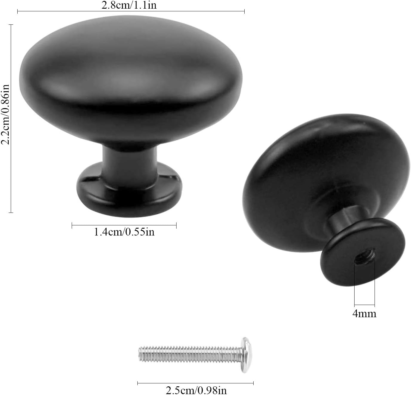 OUBTDK 12Pcs Black Drawer Knobs Kitchen Cabinet Knobs Round Mushroom Handles Pulls Cupboard Door Knobs Aluminum Alloy Drawer Handles with 12Pcs Screws for Wardrobe Cupboard Furniture Bedroom 28 mm - Image 3