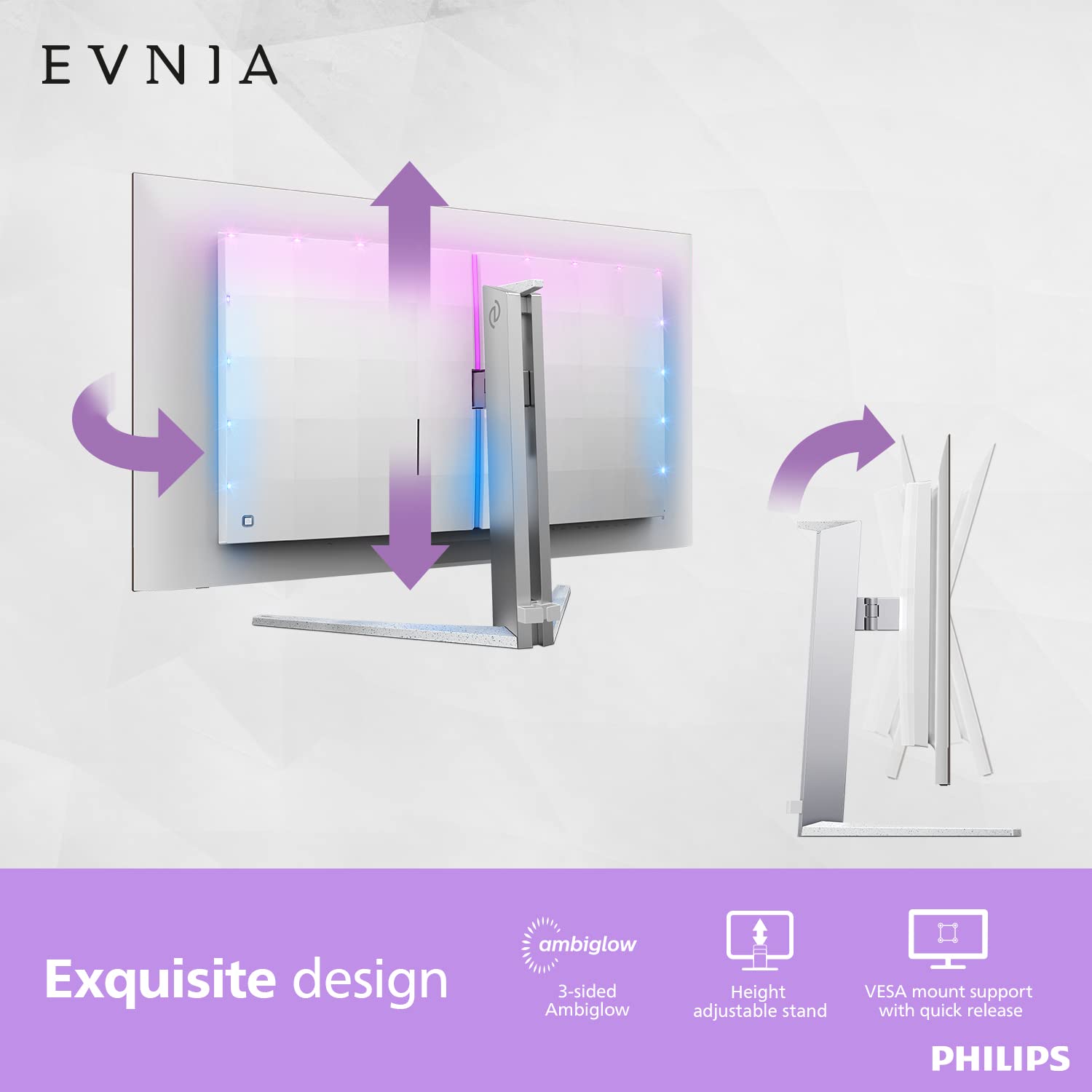 PHILIPS EVNIA 42M2N8900 41.5” 4K OLED Gaming Monitor, 4K UHD, 138Hz 0.1ms GtG, FreeSync Premium, HDR10, USB-C Docking, KVM, 10W Speakers + DTS Sound, Ambiglow, 4-Year Advance Replacement