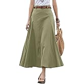 CHARTOU Women Casual Cotton Linen A Line Skirt High Waist Long Flowy Skirt Flare Swing Ruffle Skirt