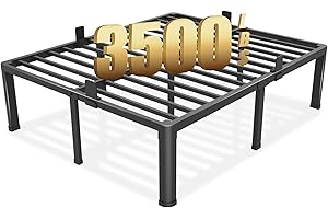 Yitong Angel 18 inch Queen Bed Frame with Round Corner Legs Mattress Slide Stopper,3500 lbs Heavy Duty Metal Platform,Steel Slats Support,No Box Spring Needed,Easy Assembly,Noise Free