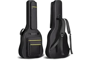 CAHAYA 44 Inch Guitar Bag Multi-Pockets for Jumbo and Dreadnought Yellow Line Guitar Case 0.47in Thick Padding Waterproof Dua