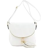 Tassel Accent Crossbody Bag with Flap Top (White)