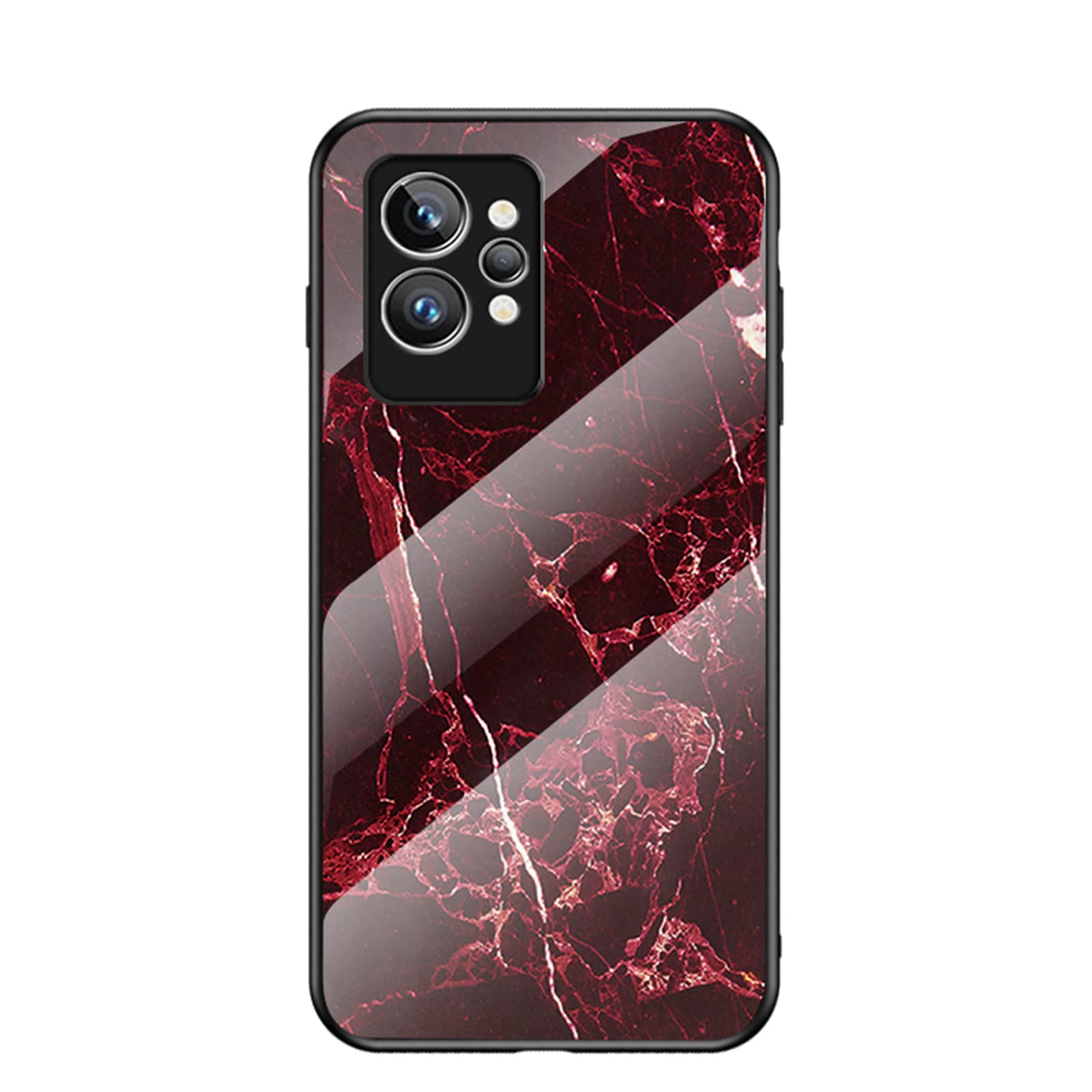 BeyondTop Marble Case for Realme GT2 Pro Case Gradient Clear Tempered Glass Cover Case Compatible with Realme GT2 Pro(Red)