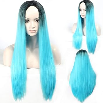 Amazon Com Long Straight Ombre Green Synthetic Full Head Wigs