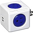 [New Version] PowerCube 4 Outlets Dual USB Port Surge Protector Wall Adapter Power Strip with Resettable Fuse, Cobalt Blue