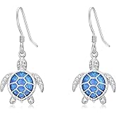 925 Sterling Silver Turtle/Octopus/Jellyfish/Whale Diamond Earrings Ocean Themed Blue Opal Dangle Earrings for Birthday Christmas