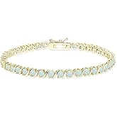 B. BRILLIANT Sterling Silver Genuine, Created or Simulated Gemstone S Design Bar Classic Tennis Bracelet for Women with Gift Box