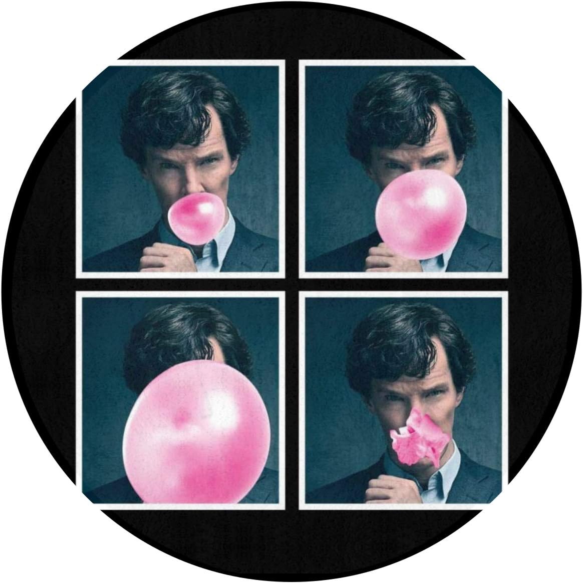 Sherlock Holmes Bubblegum Indoor Outdoor Rug Round 60"" x60 Front Door Mat Waterproof, Non Slip Washable Quickly Absorb Moisture and Resist Dirt Rugs for Entryway